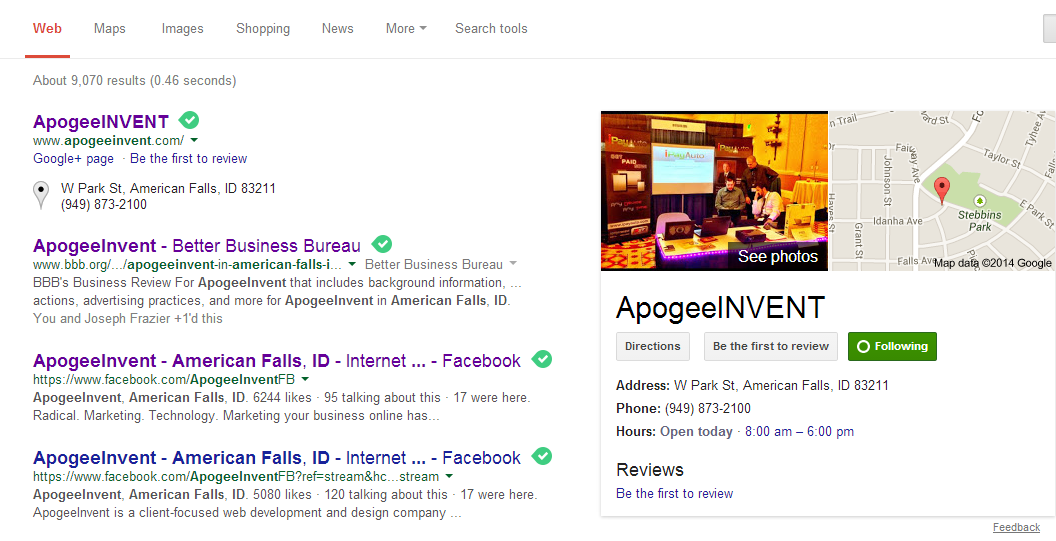 Apogee Google Listing